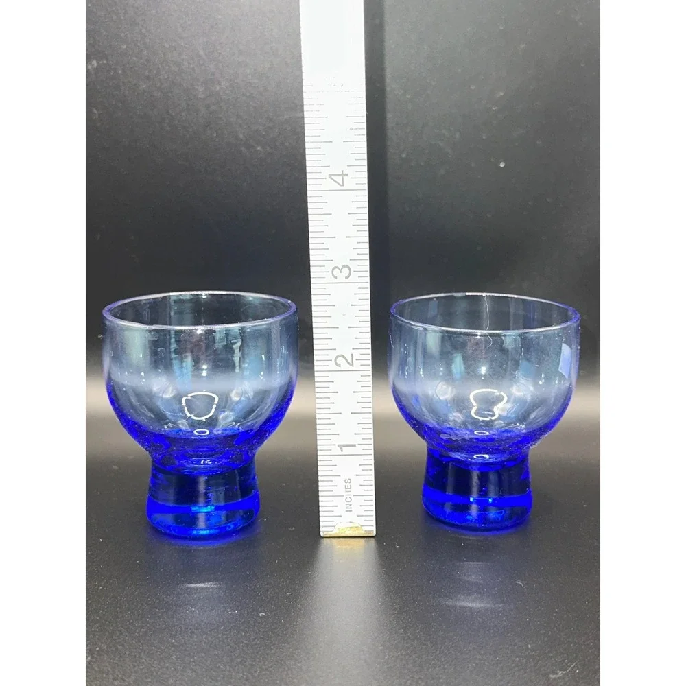 Handmade Japanese Glass Sake Set Decanter with Ice Pocket and 2 Blue Cups